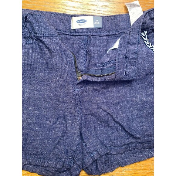 Old Navy Girls Navy Blue Linen Blend Embroidered Shorts Size 14 - Picture 2 of 4